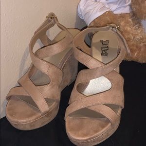 High heel wedge color tan size 7.5